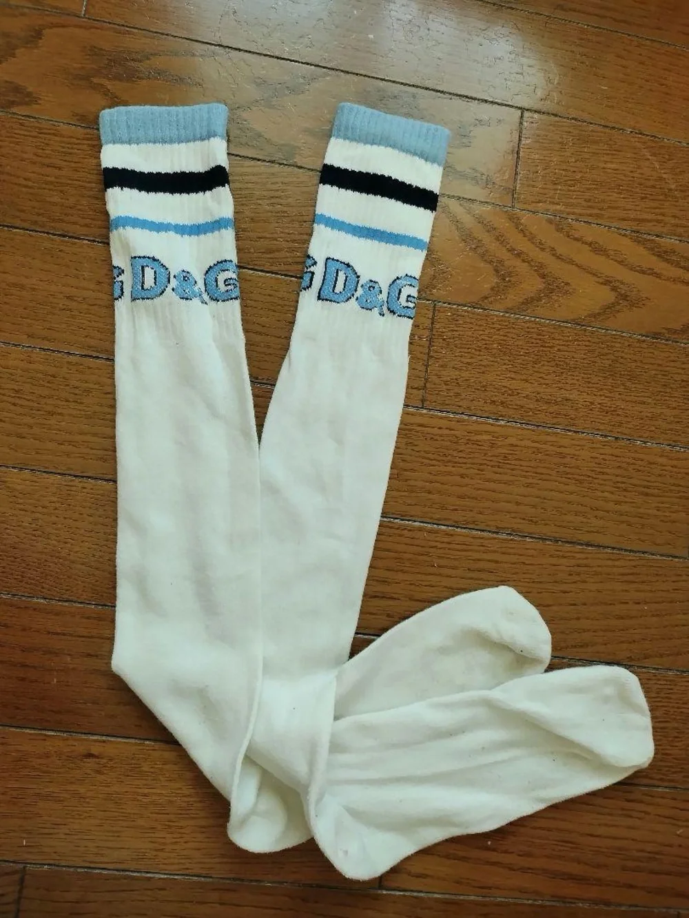 Dolce & Gabbana D&G blue and white thigh high socks